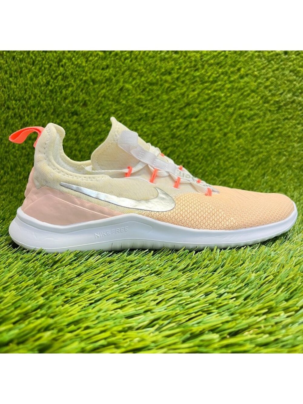 Nike Free TR 8 Womens Size 7.5 Pink White Silver Athletic Running Shoes Sneakers